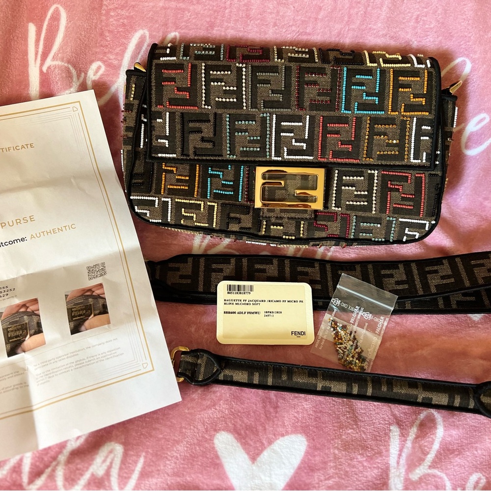Unused Fendi beaded bag with top handle and crossbody